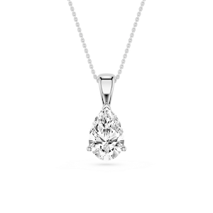Pear Lab Grown Diamond 3 Prong Solitaire Pendant - 16 to 18 Inches