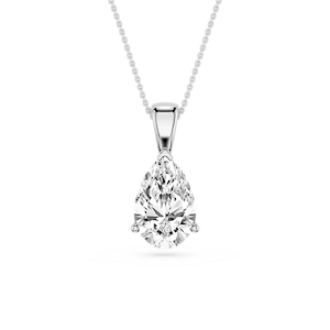 Pear Lab Grown Diamond 3 Prong Solitaire Pendant - 16 to 18 Inches