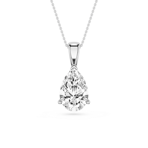 Pear Lab Grown Diamond 3 Prong Solitaire Pendant - 16 to 18 Inches