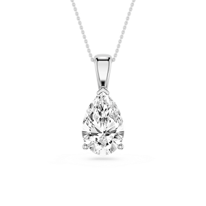 Pear Lab Grown Diamond 3 Prong Solitaire Pendant - 16 to 18 Inches