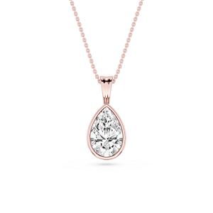 Pear Lab Grown Diamond Bezel Set Bail Solitaire Pendant - 16 to 18 Inches