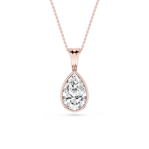 Pear Lab Grown Diamond Bezel Set Bail Solitaire Pendant - 16 to 18 Inches