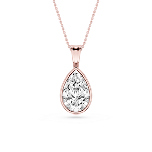 Pear Lab Grown Diamond Bezel Set Bail Solitaire Pendant - 16 to 18 Inches