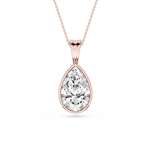 Pear Lab Grown Diamond Bezel Set Bail Solitaire Pendant - 16 to 18 Inches