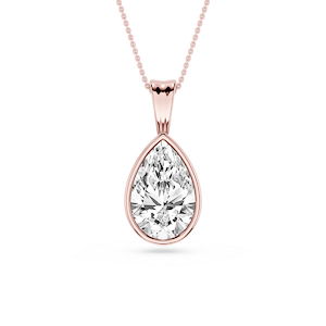 Pear Lab Grown Diamond Bezel Set Bail Solitaire Pendant - 16 to 18 Inches