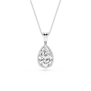 Pear Lab Grown Diamond Bezel Set Bail Solitaire Pendant - 16 to 18 Inches