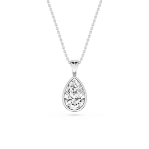 Pear Lab Grown Diamond Bezel Set Bail Solitaire Pendant - 16 to 18 Inches