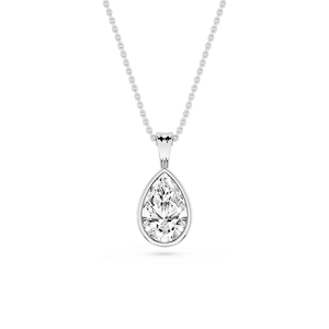 Pear Lab Grown Diamond Bezel Set Bail Solitaire Pendant - 16 to 18 Inches