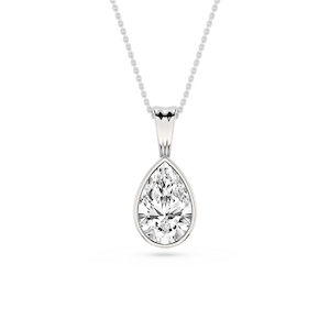 Pear Lab Grown Diamond Bezel Set Bail Solitaire Pendant - 16 to 18 Inches