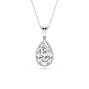 Pear Lab Grown Diamond Bezel Set Bail Solitaire Pendant - 16 to 18 Inches