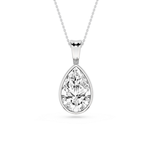 Pear Lab Grown Diamond Bezel Set Bail Solitaire Pendant - 16 to 18 Inches