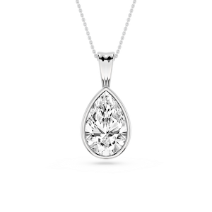 Pear Lab Grown Diamond Bezel Set Bail Solitaire Pendant - 16 to 18 Inches