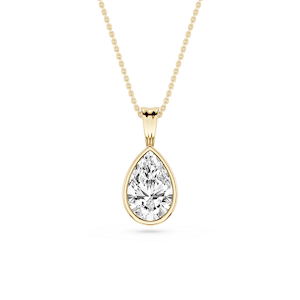Pear Lab Grown Diamond Bezel Set Bail Solitaire Pendant - 16 to 18 Inches