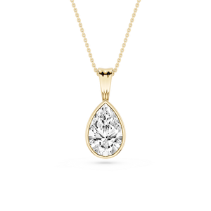 Pear Lab Grown Diamond Bezel Set Bail Solitaire Pendant - 16 to 18 Inches