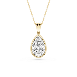 Pear Lab Grown Diamond Bezel Set Bail Solitaire Pendant - 16 to 18 Inches
