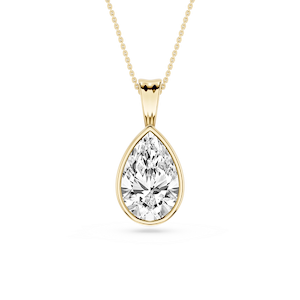 Pear Lab Grown Diamond Bezel Set Bail Solitaire Pendant - 16 to 18 Inches