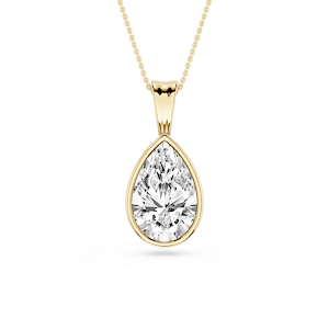 Pear Lab Grown Diamond Bezel Set Bail Solitaire Pendant - 16 to 18 Inches