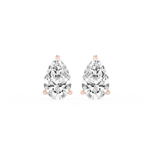 Pear Lab Grown Diamond Classic Three Prong Martini Threaded Stud Earrings