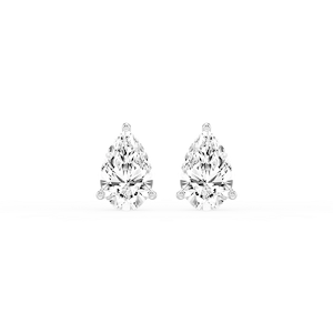 Pear Lab Grown Diamond Classic Three Prong Martini Threaded Stud Earrings