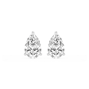 Pear Lab Grown Diamond Classic Three Prong Martini Threaded Stud Earrings