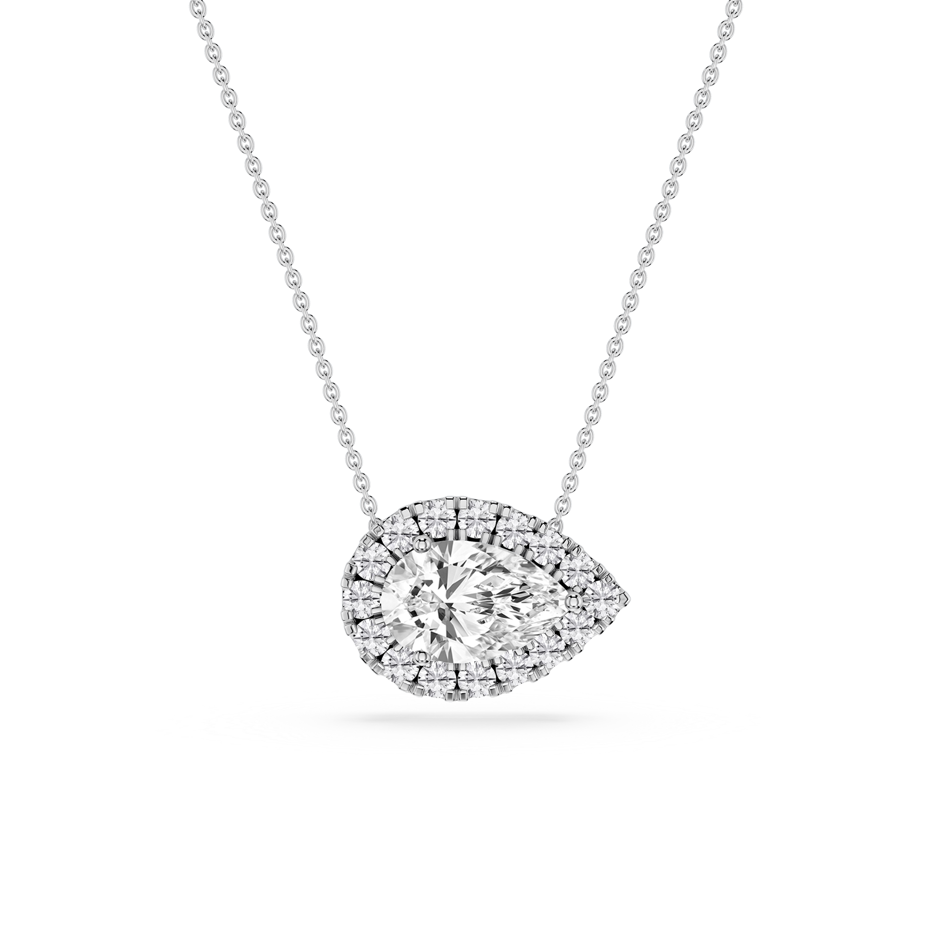 Pear Lab Grown Diamond East West Halo Slide Pendant - 16 to 18 Inches