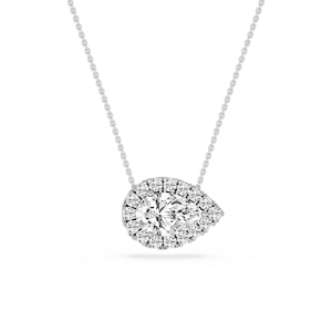 Pear Lab Grown Diamond East West Halo Slide Pendant - 16 to 18 Inches