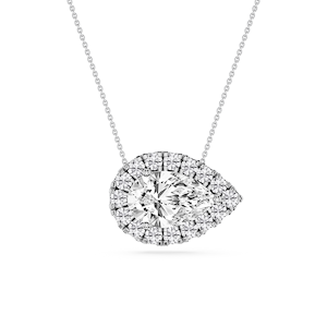 Pear Lab Grown Diamond East West Halo Slide Pendant - 16 to 18 Inches