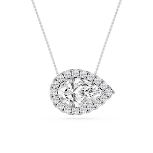 Pear Lab Grown Diamond East West Halo Slide Pendant - 16 to 18 Inches