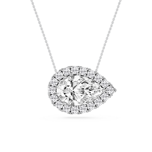 Pear Lab Grown Diamond East West Halo Slide Pendant - 16 to 18 Inches