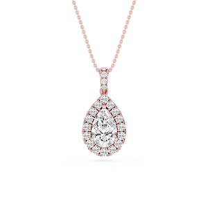 Pear Lab Grown Diamond Halo Diamond Bail Solitaire Pendant - 16 to 18 Inches