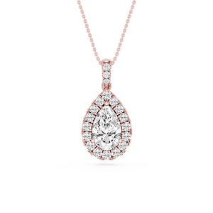 Pear Lab Grown Diamond Halo Diamond Bail Solitaire Pendant - 16 to 18 Inches