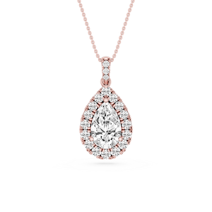 Pear Lab Grown Diamond Halo Diamond Bail Solitaire Pendant - 16 to 18 Inches