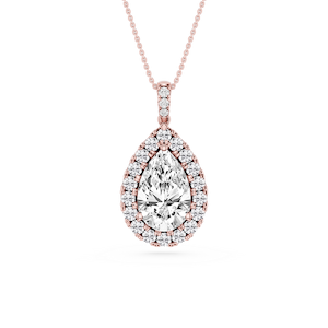 Pear Lab Grown Diamond Halo Diamond Bail Solitaire Pendant - 16 to 18 Inches