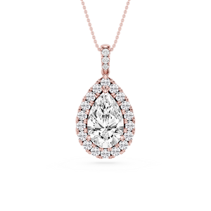 Pear Lab Grown Diamond Halo Diamond Bail Solitaire Pendant - 16 to 18 Inches