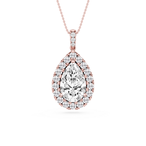Pear Lab Grown Diamond Halo Diamond Bail Solitaire Pendant - 16 to 18 Inches