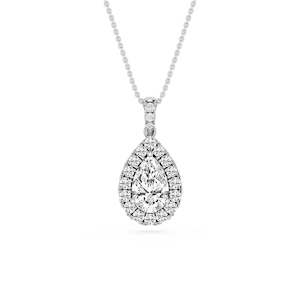 Pear Lab Grown Diamond Halo Diamond Bail Solitaire Pendant - 16 to 18 Inches