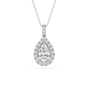 Pear Lab Grown Diamond Halo Diamond Bail Solitaire Pendant - 16 to 18 Inches