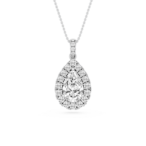 Pear Lab Grown Diamond Halo Diamond Bail Solitaire Pendant - 16 to 18 Inches