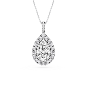 Pear Lab Grown Diamond Halo Diamond Bail Solitaire Pendant - 16 to 18 Inches