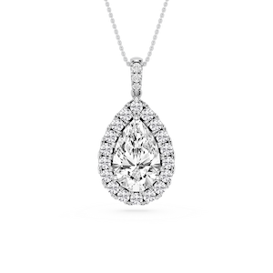 Pear Lab Grown Diamond Halo Diamond Bail Solitaire Pendant - 16 to 18 Inches