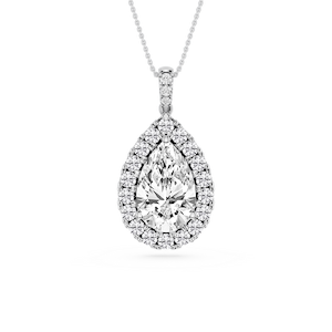 Pear Lab Grown Diamond Halo Diamond Bail Solitaire Pendant - 16 to 18 Inches