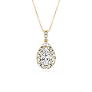 Pear Lab Grown Diamond Halo Diamond Bail Solitaire Pendant - 16 to 18 Inches
