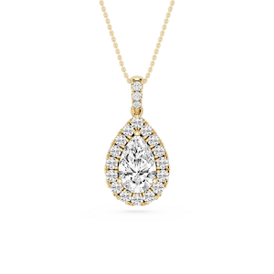 Pear Lab Grown Diamond Halo Diamond Bail Solitaire Pendant - 16 to 18 Inches