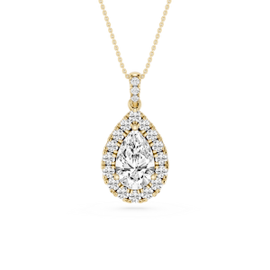Pear Lab Grown Diamond Halo Diamond Bail Solitaire Pendant - 16 to 18 Inches