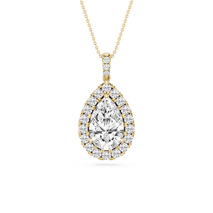 Pear Lab Grown Diamond Halo Diamond Bail Solitaire Pendant - 16 to 18 Inches