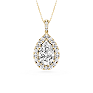 Pear Lab Grown Diamond Halo Diamond Bail Solitaire Pendant - 16 to 18 Inches