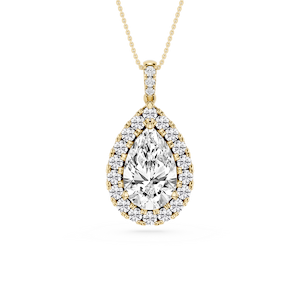 Pear Lab Grown Diamond Halo Diamond Bail Solitaire Pendant - 16 to 18 Inches