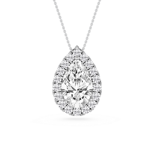 Pear Lab Grown Diamond Halo Slide Pendant - 16 to 18 Inches