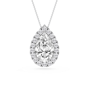 Pear Lab Grown Diamond Halo Slide Pendant - 16 to 18 Inches