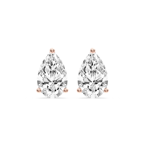 Pear Certified Lab Grown Diamond Three Prong Guardian Back Stud Earrings